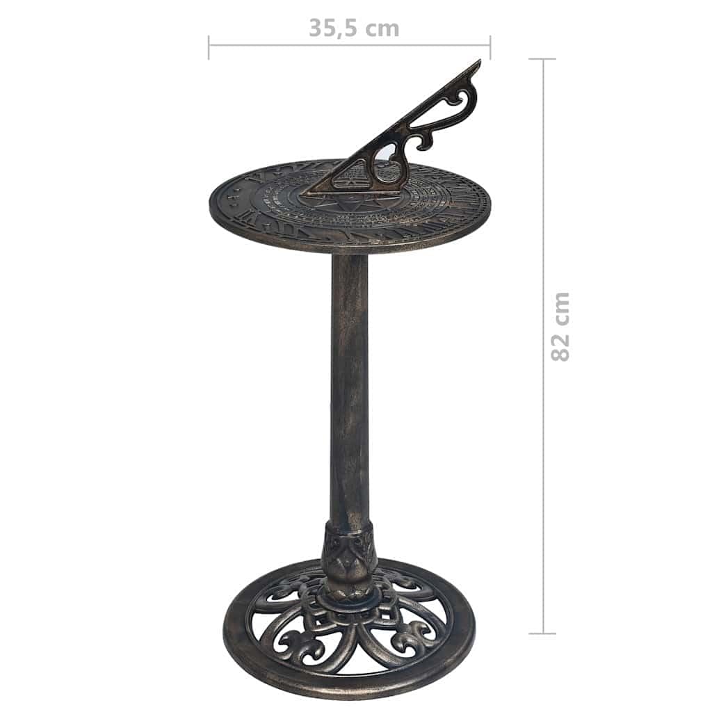 Sonnenuhr für Garten und Terrasse, Antike Optik, Wetterfest, Durchmesser 35,5 cm, Höhe 82 cm, Bronze-Optik