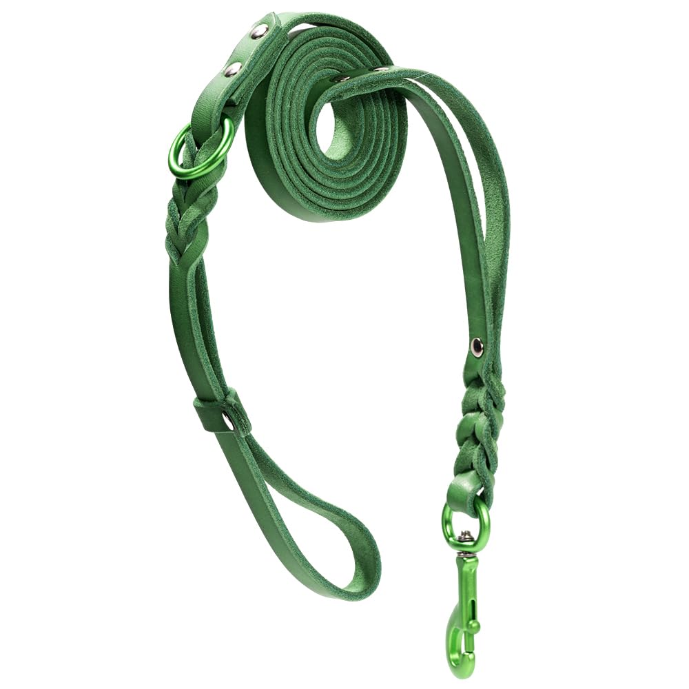 Howgo Leather Dog Leash 6 Foot Super Lightweight Military Grade Heavy Duty Soft and Comfortable Lead for Large Medium and Small Dogs Training and Walking (Green, 1/2in) — image 1