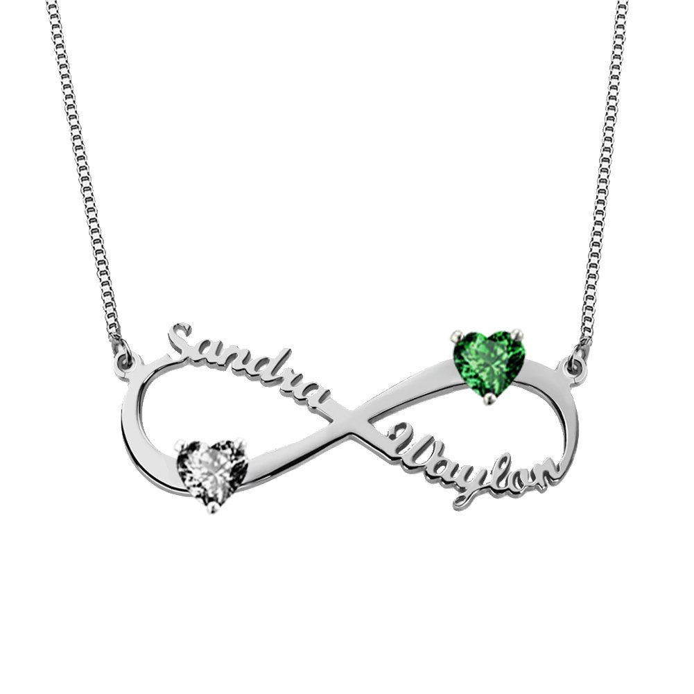 Sterling Silver Personalized Infinity Name with Heart Birthstone Necklace Custom Gift for Women