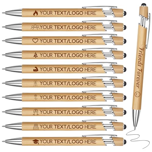 Bulk Custom Bamboo Pens with Name Logo 6-1000 PCS Personalized Black Blue Ink Wooden Pen Engraved Wood Ballpoint with Stylus Customized Pens for Business Event Party Item Funny Office Teacher Gift