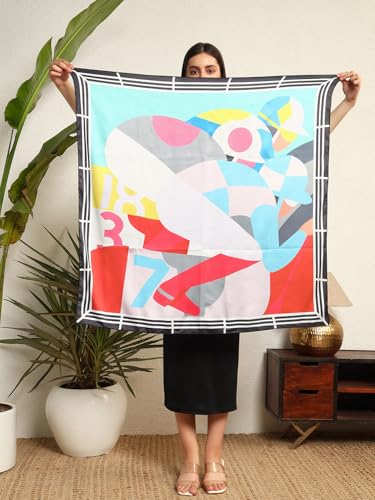 Image of Ravaiyaa - Attitude is everything Women Silk Digital Print Large Square Scarf Breathable Lightweight Neckerchief Printed Headscarf 40 inch x 40 inch Inch