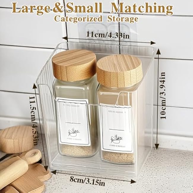 4PC Storage Organizer Bins Wall Mounted Organizer Basket, Shower Storage, Clear Plastic Makeup Organizer Adhesive Hanging Bin Floating Shelves for Bathroom/Kitchen/Pantry
