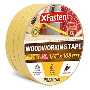XFasten Double Sided Woodworking Tape 1/2″ x 36 Yards (4-Pack) – Double Face Woodworker Turner’s Tape for Wood Template, Edge Banding, Routing, Anchoring | Strong Adhesion but Removable & Residue Free