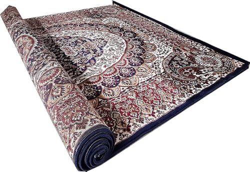 Image of Kashmiri Design Traditional Carpets for Living Room 3x5 Feet (90 x 150 Cm) Drawing Room Hall Blue Colour