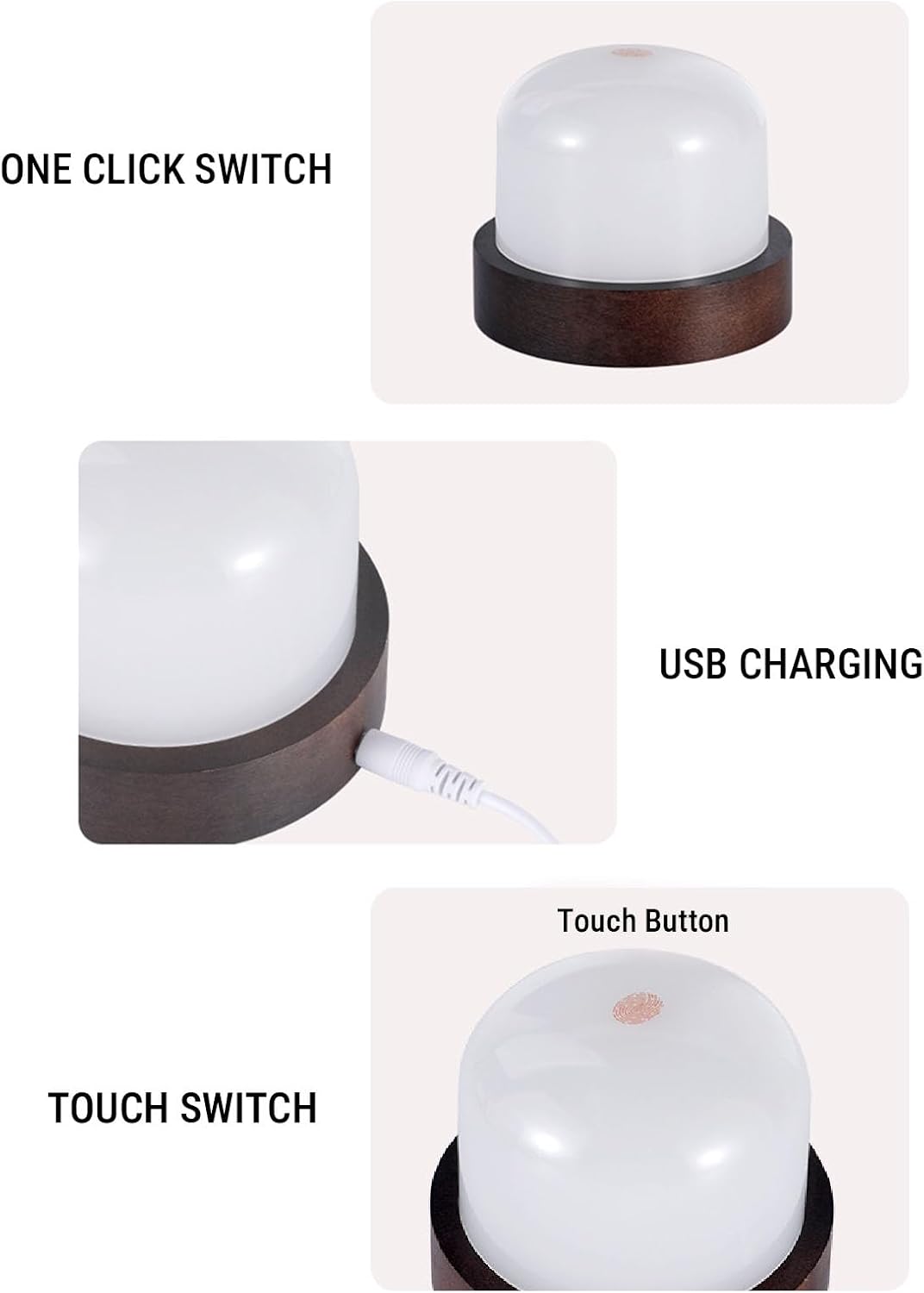 Fafeicy Table Lamp with Handle, Touch Control USB Rechargeable Cordless Outdoor Lantern with 3 Colors Dimmable for Bedroom Nightstand and Camping Parents