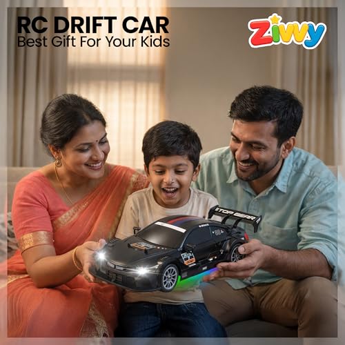 Image of Big Remote Control Car Black | 2.4G Rechargeable Remote Control Car with 100m Range | Smoke Effect, LED Lights & Music | High-Speed Drift Toy | Best Gift for Boys & Girls 2 3 4 5 6 7 8+ Years