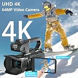 4K Video Camera Camcorder, 64MP 60FPS Vlogging Camera for YouTube, 4.0 Inch Touchscreen Video Recorder, HD WiFi Video Camera with 4500mAh Battery, 64G SD Card, Stabilizer, Mic, Remote Control, Charger
