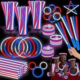 120 Pcs Glow Sticks 4th of July Party Supplies,Neon Party Glow Bracelets and Necklaces Red White Blue Glow Stick with Connectors & 20 Handles for Kids & Adults Independence Day 250th Anniversary Decor