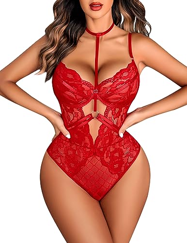 Avidlove Lingerie for Women Floral Lace Cut Out Teddy Bodysuit One Piece Teddies Babydoll