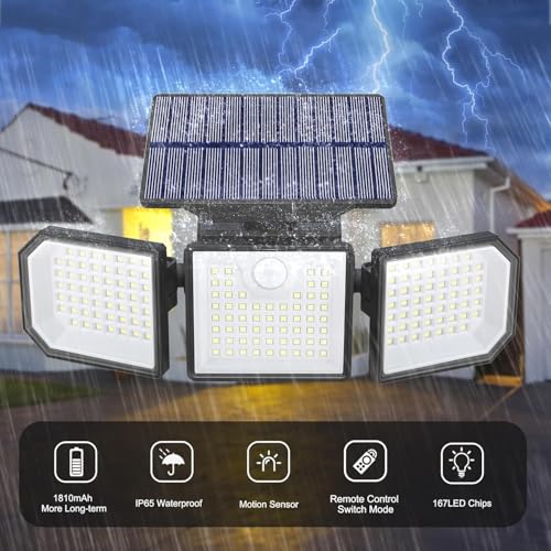 Image of Solar Light Outdoor with Motion Sensor, Solar Wall Light with Dual Head Spotlights 30 LED Waterproof 360-Degree Rotatable Solar Security Light Outdoor for Garden, for Front Door Yard Ga1 Pack