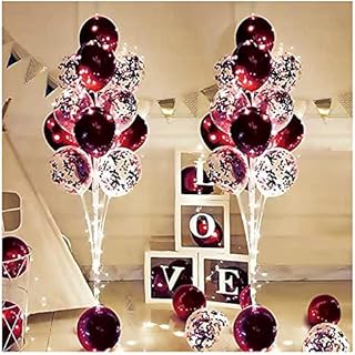 2 Sets Balloon Column Stand Kit with String Light Balloon Stand for Floor - Pearl pink balloons for Birthday Wedding Anniversary Party Decoration