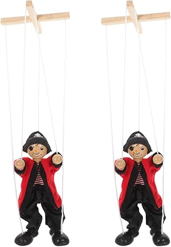 2 piezas de marioneta de madera pirata, juguete de marioneta de payaso, cuerdas de titere, juguete divertido vintage, juguetes divertidos