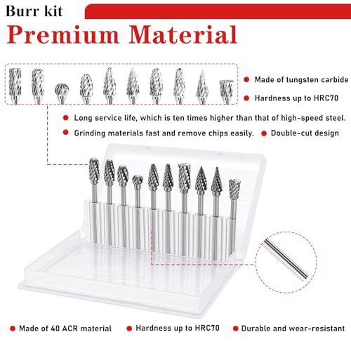 Tnisesm 80Pcs Carbide Rotary Burr Set for Dremel, Includes 1/8-Inch Carbide Double Cut Carving Burr Bits, Aluminum Oxide Drum Sander Sleeves for Wood Working, Engraving, Drilling, Steel Metal Working — view 5