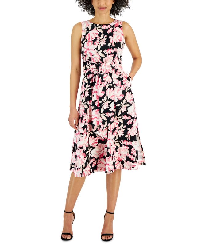 Anne Klein Womens Tie-Front Midi Dress Camellia Anne Black Multi Medium