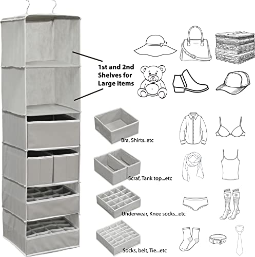 Simple Houseware 6 Shelves Hanging Organizer With Drawers, Grey #TOP4