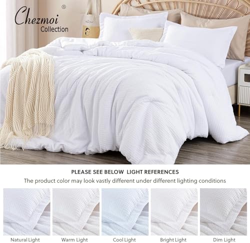 Edredón queen de 3 piezas Chezmoi Collection Wilmer blanco suave 6