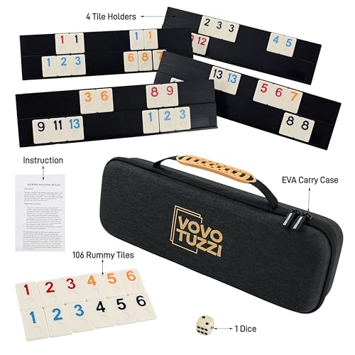 Juego de Rummy Cube con 106 fichas y 4 racks miniatura 5