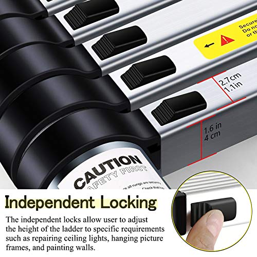 Telescopic Ladder 15FT - Archon Extension Ladder Aluminum Telescoping Ladder Collapsible Compact Ladder for Roof Attic Garden Indoor and Outdoor EN131 Standard 330 lbs Max Capacity
