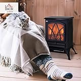 HOMCOM Electric Stove Heater with Realistic Flame Effect, 2000W Portable Indoor Freestanding Electric Fireplace with Adjustable Thermostat, Black - Image 2