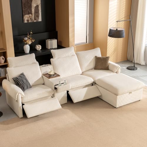 Image of CHIC HOUSE 126 inch 3-Seat Power Reclining Sectional Sofa with Ottoman, Beige