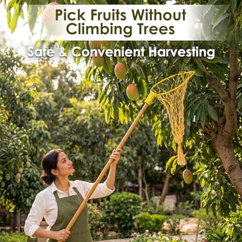 Image of Garden Genie Mango Fruit Plucker with Net | Metal Frame Nylon Net Fruit Picker Basket Tool | Lightweight Garden Tool for Safe Picking
