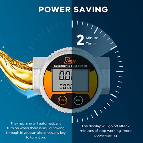 Bonvoisin Turbine Flow Meter Waterproof 1 inch NPT Thread Fuel Flowmeter ±1% Accuracy LCD Display Flow Meter for Diesel Kerosene Gasoline 2-26.4 GPM - Thumbnail 3