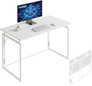 MUSSO F5 Schreibtisch klappbar 80x40 cm, Kleiner Computertisch ohne Montage, Bürotisch & Basteltisch, Laptoptisch für Home Office & Studenten, Klapptisch schmal, Walking Pad geeignet, Weiß