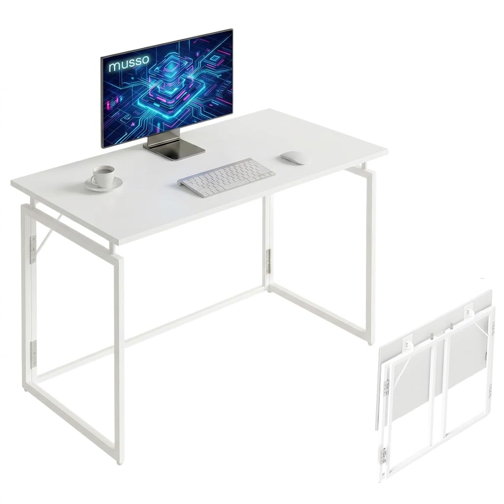 MUSSO F5 Klappschreibtisch, 80 x 40 cm, Montagefrei, Weiß | 80 x 40 cm Platte, klappbar, montagefrei, Homeoffice, Studium und Basteln