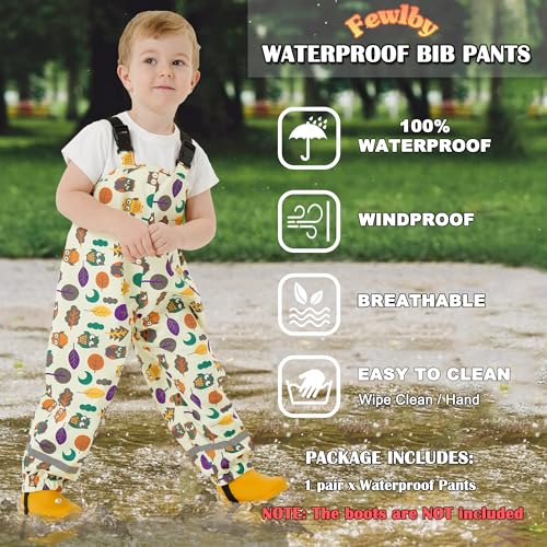 Toddlers Waterproof Rain Bib Pants, Boys Rain Pants Kids Cartoon Rain Trousers Lightweight Mud Pants Rainwear2