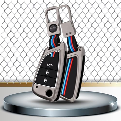 Image of KEYCEPT Metal Alloy Key Cover Compatible with Universal Models with xhorse df 3 Button Remote flip Key with Keychain (Short Keychain).
