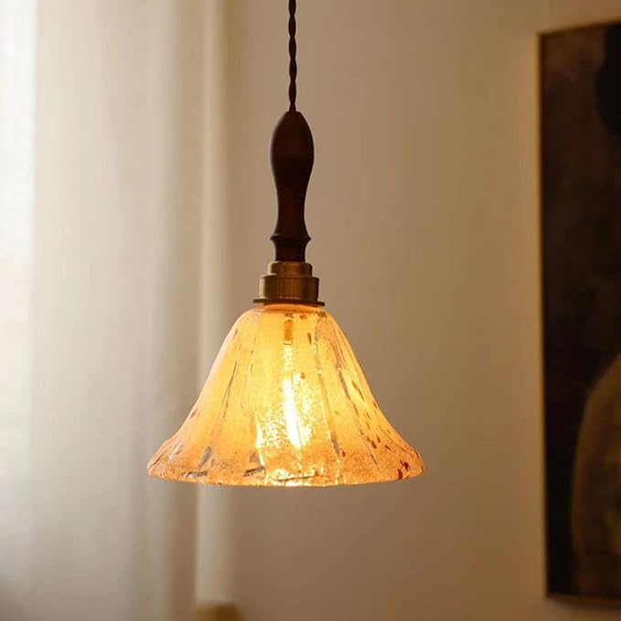 WFZRXFC Japans Glas Hanglamp Armatuur Drop Lamp Bloemvorm Blaker Kroonluchter Walnoot Keukeneiland Lichtpunt Slaapkamer Veranda Hal Lamp Hanglampen Verstelbare Hoogte photo 2