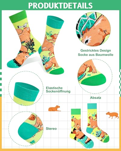 BTONGE 9 Paar Lustige Socken Damen 39-42, Witzige Tier Blume Botanisch Bunte Socken Damen Herren mit Motiv, Lässig baumwollsocken, Atmungsaktiv Baumwolle Crew Socks