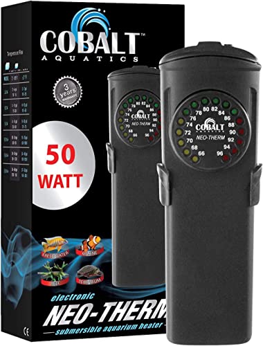 Cobalt Aquatics Neo-Therm Aquarium Heater (50w), Fully-Submersible Freshwater, Saltwater, Thermostat, Thermometer, Shatterproof