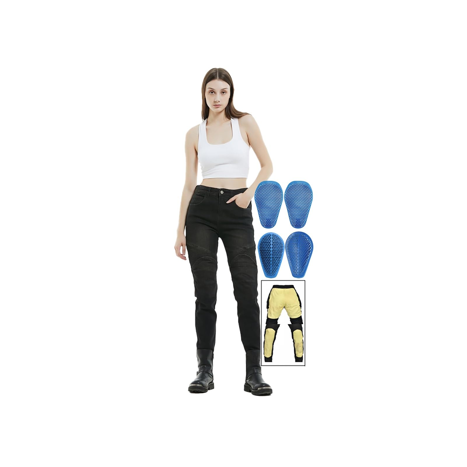 Leggings Da Moto Rinforzati Da Donna Pantaloni Da Moto Con Fodera In Aramide, Altamente Elasticizzati Protezione Regolabile