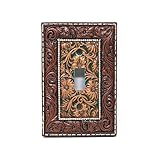 BestGiftEver Western Cowboy Tooled Leather Design Resin Single Toggle Switch Plate - Faux Leather Look Decorative Light Switch Cover for Rustic Ranch Cowboy Home Décor Enthusiasts