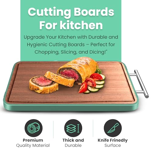 Tabla de cortar doble cara Blooming Sea de acero inoxidable y madera de ébano, antideslizante con ranura para jugos, 2 en 1 para pescado, carne, verduras y BBQ miniatura 2