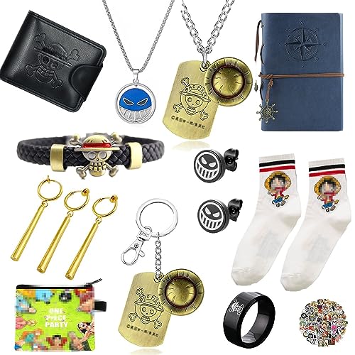 XHBTS - Juego de 65 pendientes, anillos, calcetines, billeteras, pulseras, collares, llaveros, cuadernos y calcomanías de anime para cosplay, Metal