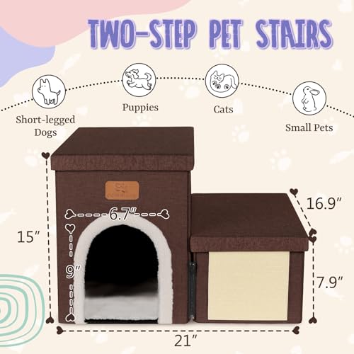 downluxe Escadas para Cães Pequenos, Degraus Dobráveis para Cães para Cama, Sofá E Cadeira, Degraus