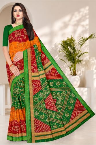 Image of TAMAIRA FASHION Mulmul Pure Cotton Saree For Woman Gharchola Bandhani Printed |Office Wear Daily Wear Sarees For Women Without Blouse Piece