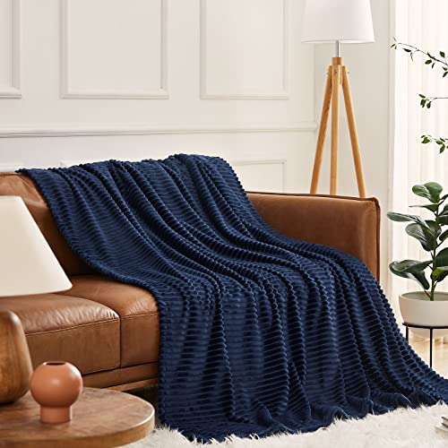 Image of KMUSET Fluffy Blanket Throw - Single-Layer Lightweight & Warm, All-Season Home Decor,Home Decor,Cozy Blankets and Throws,Navy Blue, 60 inchx80 inch