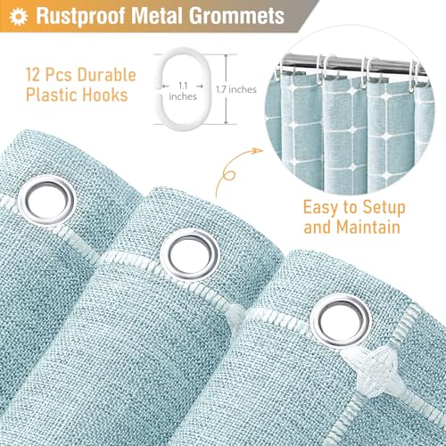 Image of BTTN Boho Farmhouse Shower Curtain - Linen Rustic Heavy Duty Fabric Shower Curtain Set with Tassel, Water Repellent, Bohemian Vintage Country Thick Cloth Shower Curtains for Bathroom, Fog Blue, 72x72
