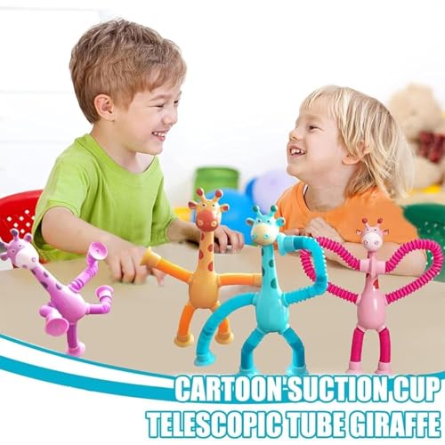 Image of ToyBharat This Giraffe-Shaped Telescopic Suction Toy (Set of 2) is a Fun, Stretchy Travel Essential for Toddlers. Safe, Colorful, and Easy to use-Ideal for Kids Aged 1+ During car Rides