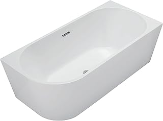 Freistehende Badewanne - Eckbadewanne AVOLA - Acryl mit Stahlgestell - 6 Stabilisatorfüße - Überlauf und Klickverschluss - Modernes Design (Chrom-rechts, 160x80cm)