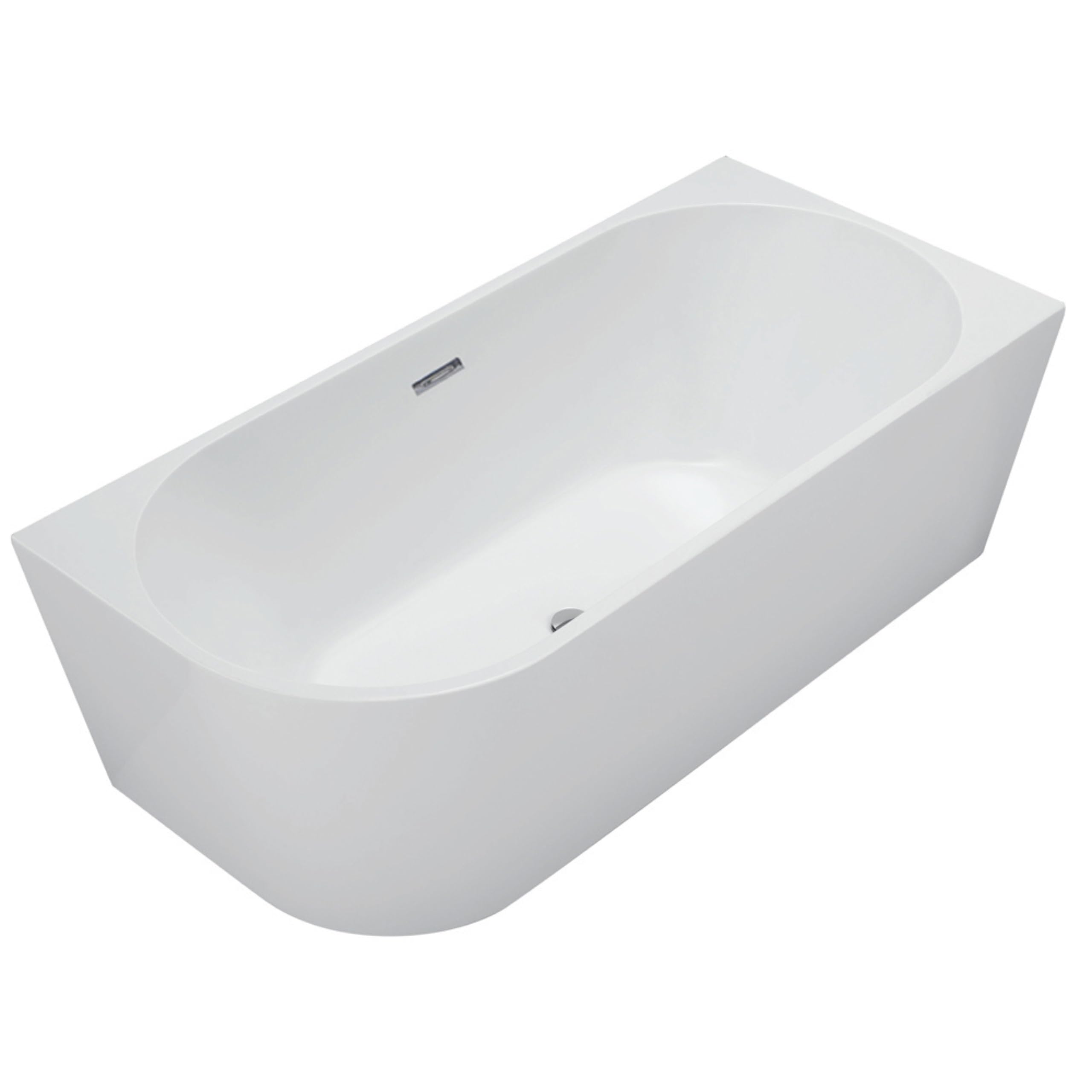 Aquauno, vasca angolare indipendente a destra, 170 x 80 cm, ovale in acrilico sanitario di alta qualità, design acrilico con scarico a clic, troppopieno, telaio in acciaio, copertura e scarico cromato