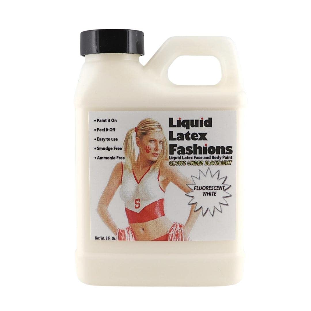 Liquid Latex Fashions - Ammonia Free Halloween Fluorescent White Body Paint, Ideal for Artwork, Theater, Parties, School Plays, Cosplays and Concerts- 8 oz