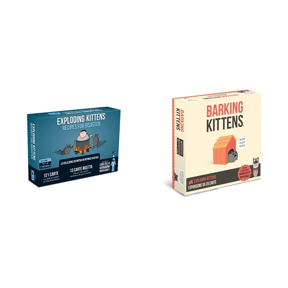 Asmodee - Exploding Kittens: Recipes for Disaster, Gioco da Tavolo, Party Game, 2-5 Giocatori, 7+ Anni, Edizione in Italiano & Barking Kittens, Espansione Gioco di Carte Exploding Kittens