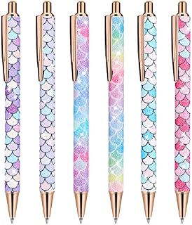 cobee Bling Metal Pens, 6pcs Click Retractable Ballpoint Pens, 1.0mm Black Ink Ballpoint Pens, Metal Glitter Ballpoint Pens for Men, Women, School, Office, Home, Drawing(Fish Pattern)
