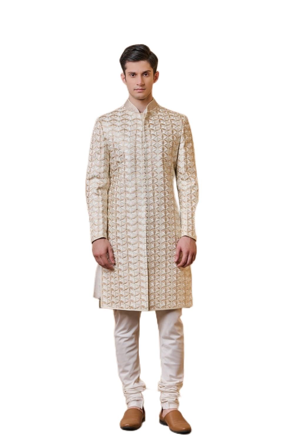 tasva Ivory Embroidered Sherwani For Men-picture-18