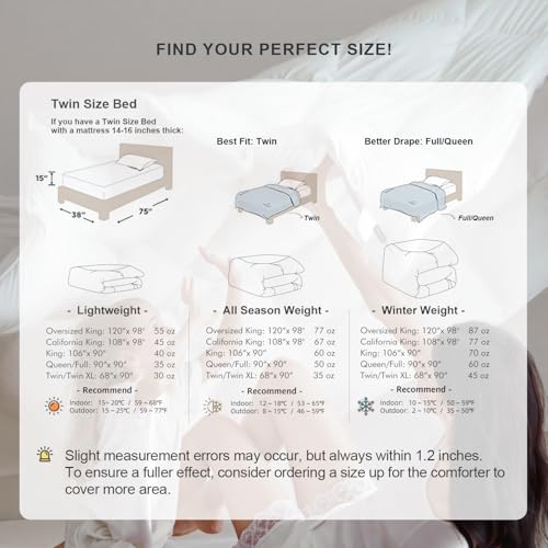 Image of Royoliving Premium Feathers Down Duvet Insert Comforter Twin Size All Season Medium Warmth White 100% Cotton Cover with Corner Tabs (68x90, 35 oz)