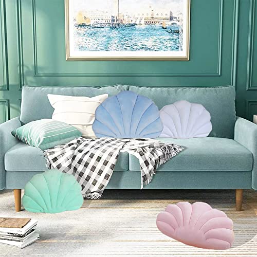 YRXRUS Seashell Pillow, Light Blue Shell Shaped Pillow, Outdoor Indoor Room Decor, Ocean Series Velvet Pillows, Throw Pillows for Patio, Bedroom Living Kids Room 3D Insert Pillow 18x13 Inch - Image 3